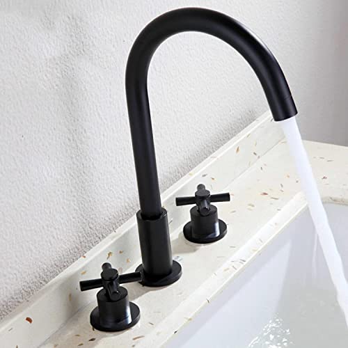 Robinet mélangeur rétro noir 3 trous avec bec mobile pour lavabo vintage