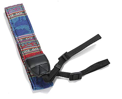 Verstellbarer Kamerahals oder Schultergurt. Vintage Bunte Muster. Einzelband. (Mehrfarbiges Blau) – Bild 3
