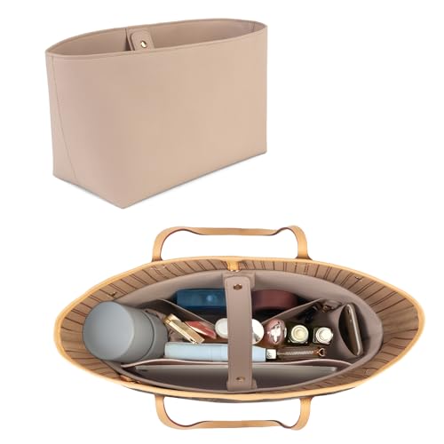 CLEXION Bolsa organizadora de couro vegano, organizadores de bolsa com vários bolsos, com laptop de 14 polegadas compatível com LV Neverfull MM, bolsa Saint Laurent e mais (poeira rosa)