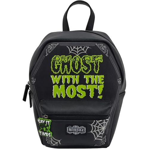 Beetlejuice Mini mochila, bolsa de viagem pequena em forma de caixão para homens e mulheres, alças de ombro ajustáveis, preta, 28 cm, Preto, 11 Inch, Beetlejuice Mini mochila, bolsa de viagem pequena