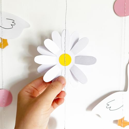 Image of Pink Silly Goose 3D Daisy Flower Leaf Polka Dot Hanging Streamer Garland Banner for Silly Goose Themed Birthday Wedding Bridal Shower Spring Summer Party Decorations Supplies