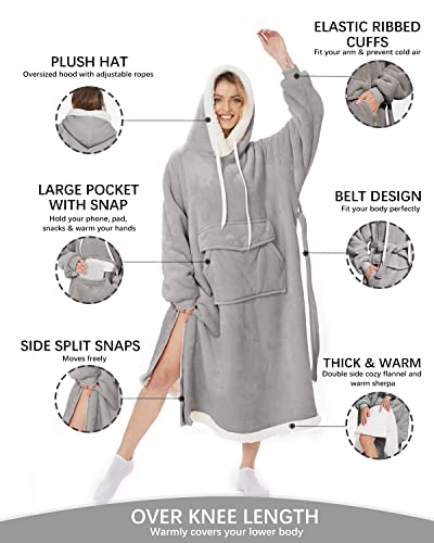 MILDLY Long Wearable Blanket - 1PCS Hoodie Sherpa Oversized Sweatshirt Blanket Gift for Women Men Adults 5\'5\'\'-5\'9\'\' Tall, Super Warm Blanket with Sleeves