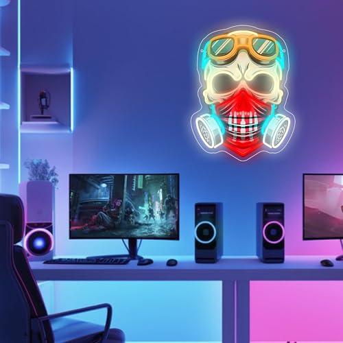 Image of The Rebel's Mark Skull LED Neon Sign USB Powered for Wall Decor, Horror Bones Neon Night Light Sign Dimmable for Boys Room Party Decor Halloween Birthday Gifts