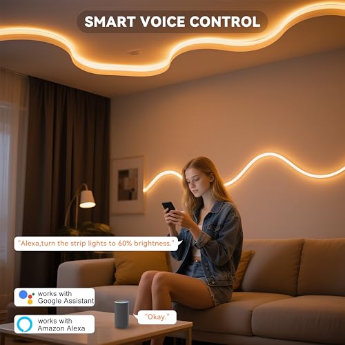 PAUTIX LED Strip Warm White 20ft/6.1m,Smart LED Strip Light Kit Compatible with Alexa/Google Assistant,Dimmable 24V 3000K COB LED Strip Light for Bedroom,Kitchen,Cabinet,Mirror,Sunroom - Image 5