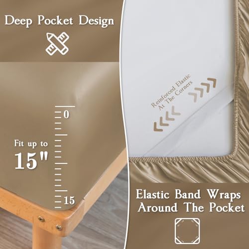 Satin Sheets King Size Bed Set,Similar to Silk Sheets,4Pcs Luxury Satin Sheet Set with 15 Inches Deep Pocket (King, Champagne) - Image 6