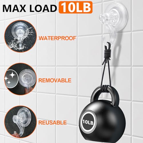 Image of KORCCI Suction Cup Hooks for Shower-Max Load 10 LB, No Trace, Reusable & Removable, Small Clear Suction Hooks, for Tile, Glass, Window, Kitchen, Bathroom, Christmas Decor, Wreath, Lights, 2 Pack