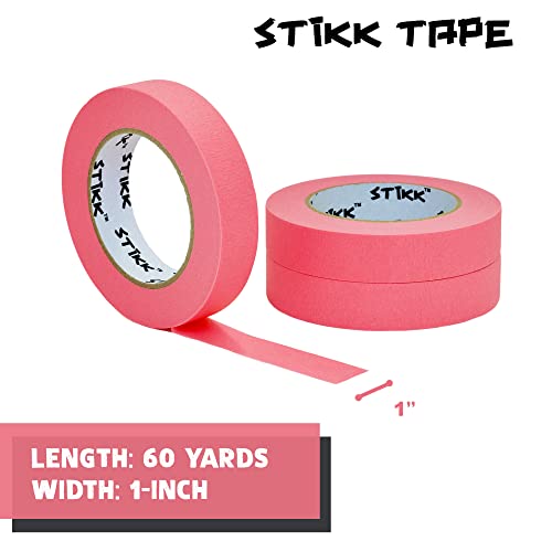 Stikk Painters Tape - 3Pk Pink Painter Tape - 1 Inch X 60 Yards - Paint Tape For Painting, Edges, Trim, Walls, Ceilings, Finishing - Masking Tape For Diy Paint Projects - Residue-Free Painting Tape #TOP1