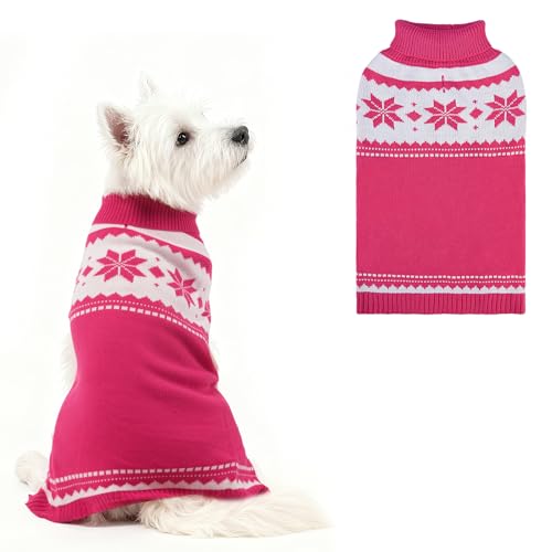 Image of Mihachi Dog Sweater - Winter Coat Apparel Clothes with Colorful Stripes for Cold Weather, Pink SM