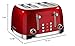 Roter Mond 4 Slice Toaster Retro Stainless Steel with Bagel Defrost Cancel Function, 6 Browning Settings, Extre Wide Slot and Removable Crumb Tray, Red, ST033
