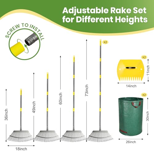 Set 2 Rastrillos Jardín Metal 18" Ancho Mango Ajustable miniatura 2
