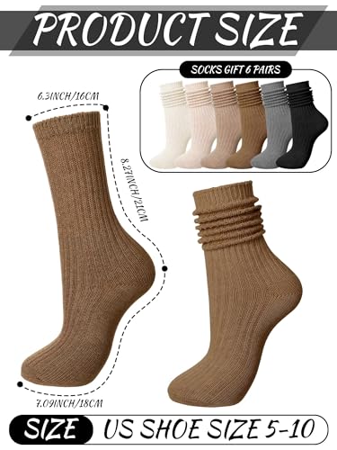 6 Pack Women Cotton Slouch Socks Summer Breathable Scrunch Stacked Boot Crew Socks for Women3