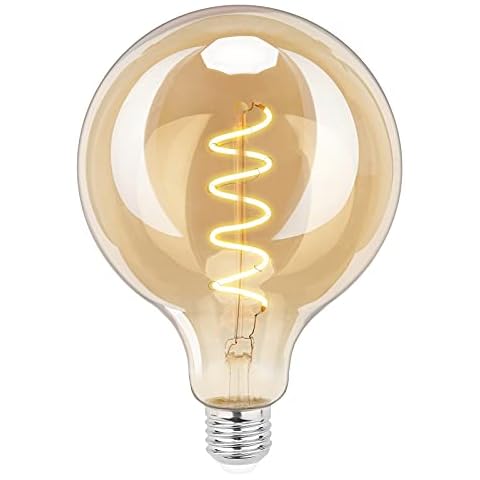 Vintage Edison Light Bulb, TopLeder E27 Edison Screw Bulb Dimmable, 6W Equivalent to 60W, 300LM LED Light, Warm White 2200K, Retro LED Bulb, G125 Large Globe Spiral Filament Bulb, Clear Amber Glass Cover