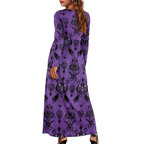 Renewold Women's Casual Dresses with Pockets Long Sleeve Women's Dresses High Waist A-line Swing Dress Ankle Length4