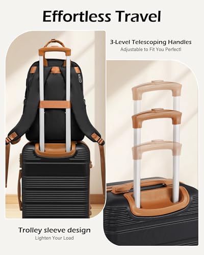 Image of LONG VACATION 3 Piece Carry On Luggage Set with Backpack, 20 Inch Carry Suitcase with Spinner Wheels, ABS+PC Hardshell Suitcase set with TSA Lock & YKK Zipper