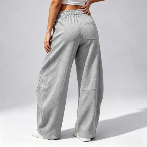 Barrel Sweatpants Women Fleece Cute Baggy Wide Leg Sweat Pants with Pockets - image 3