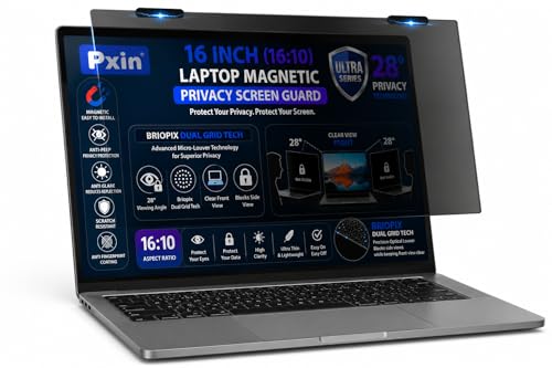 Image of Pxin 16 inch (16:10) Laptop Magnetic Privacy Screen Guard | Anti Glare | Magnetic Privacy Filter | 28 Privacy Briopix Dual Grid tech | Anti peep Ultra Series
