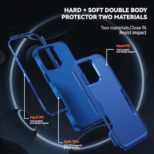 Image of Cubix Full Body Armor Cover for iPhone 16 Pro Max Pouch Hard PC + Soft TPU 3-Layer Military Grade Back Case (Navy)