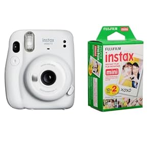 Fujifilm Instax Mini 11 Instant Film Camera, Ice White – with Fujifilm instax Mini Instant Daylight Film Twin Pack, 20 Exposures