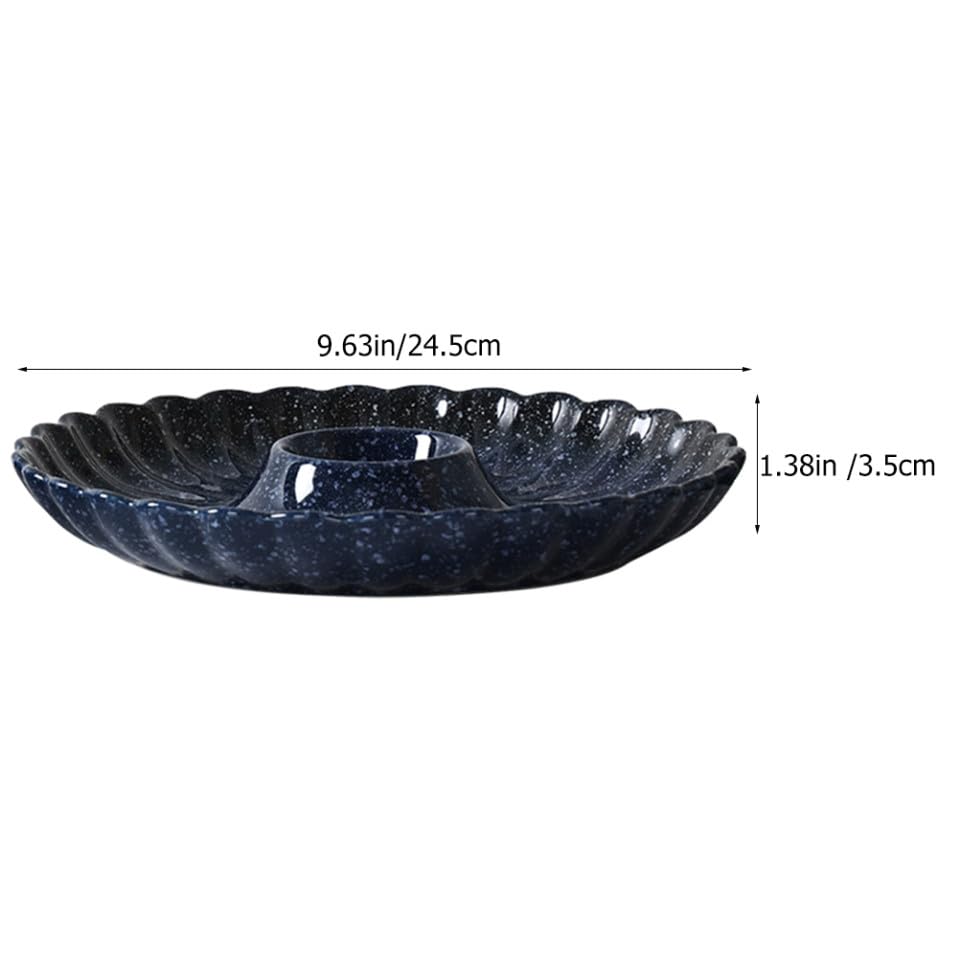 Plato de cerámica azul para sushi y dip de salsa miniatura 2