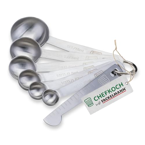 Chefkoch trifft Fackelmann Premium Edelstahl Messlöffelset, 7-Teilig, Eingravierte Maßangaben, Perfekt für Gewürze und Flüssigkeiten,...
