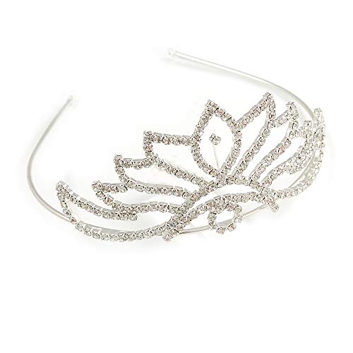 Preisvergleich Produktbild Avalaya Tiara für Braut / Hochzeit / Abschlussball, rhodiniert, österreichischer Kristall, Blütenblatt-Design