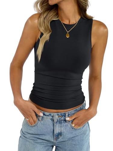 Womens Cotton High Neck Tank Tops Fitted Basic Sleeveless Shirts Summer Casual Outfits 20252