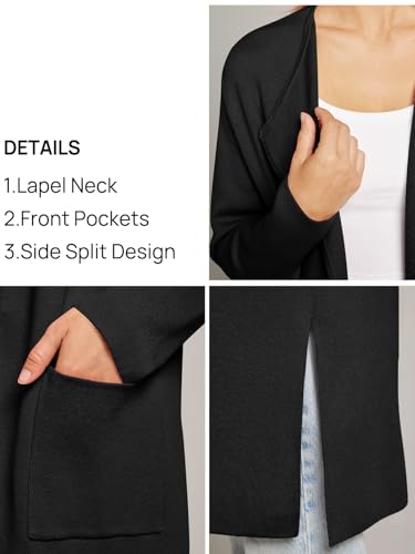 Image of MEROKEETY Women's Open Front Coatigan Sweater Long Sleeve Casual Knit Lapel Cardigan Coat with Pockets