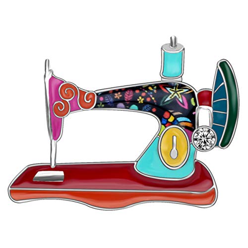 Image of Bonsny Enamel Alloy Rhinestone Sewing Machine Brooches Pin Jewelry For Women Girls Novelty Gift Charms