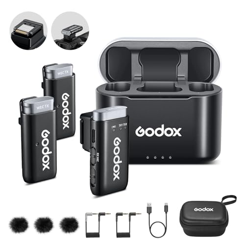 GODOX WEC KIT2 Wireless Microphone for Sony, Cable-Free Hotshoe Mount Lavalier mic, 200m (656ft.) Range, Noise Cancelling Mics, UAC Support Wireless Microphone for PC/Phone/Camera