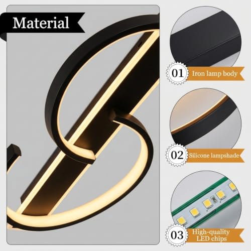 Image of ELEPHANTBOAT LED Ceiling Lights Dimmable Chandelier Lights for Ceiling, Modern Black Ceiling Lamp with Remote Control for Living Room Bedroom Office