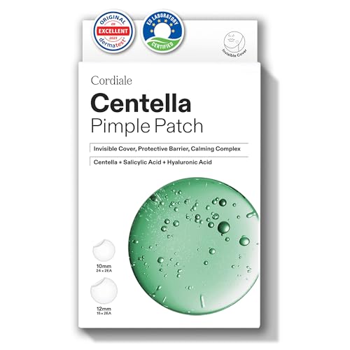 Cordiale Centella Pimple Patches with Salicylic Acid & Hyaluronic Acid, Hydrocolloid Acne Spot Patches for Face & Chin, Invisible Zit/Blemish Stickers, Korean Skin Care (78 Count, 2 Sizes)