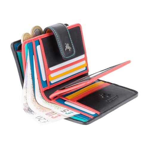 Visconti CHL71 Women's Secure RFID Blocking Leather Bifold Clutch Wallet Purse - Black Multi4