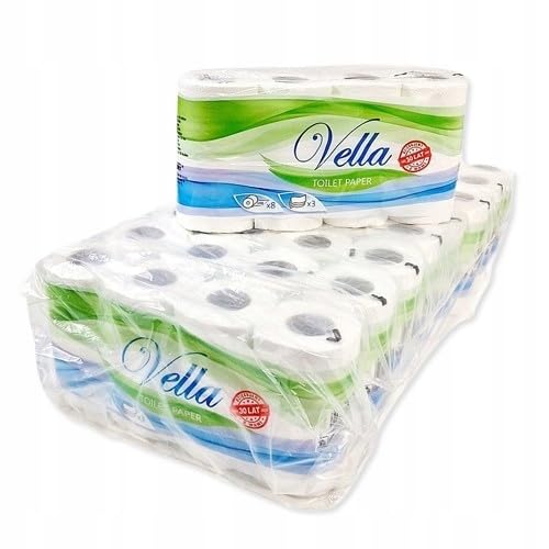 Vella Toilettenpapier 64 Rollen, 3-lagig, weiß, Zellstoff, (8 Rollen, 8-er Pack), 150 Blatt pro Rolle