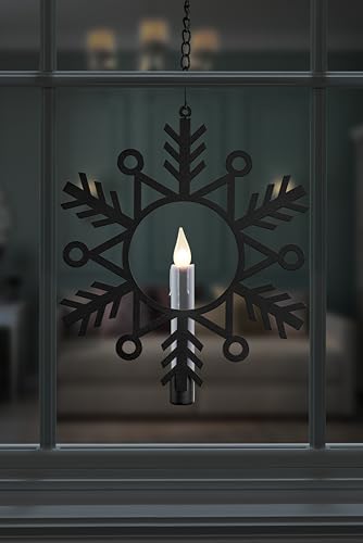 Image of CW1510A Battery Powered 12 Inch Metal Snowflake Window Wreath with Hot Spot Flickering Flameless Candle Light and Automatic Timer,