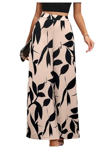 WDIRARA Women's Floral Print Boho Pants Elastic High Waist Wide Leg Loose Trousers