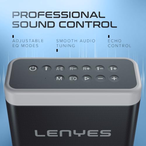 Image of Lenyes S832 160W Bluetooth Party Speaker, 2 Wireless Mics, 20000mAh Battery, 10Hr Playtime, Guitar and Mic Input, USB TF AUX, TWS Stereo, EQ and Echo Control, Karaoke Speaker (Black)
