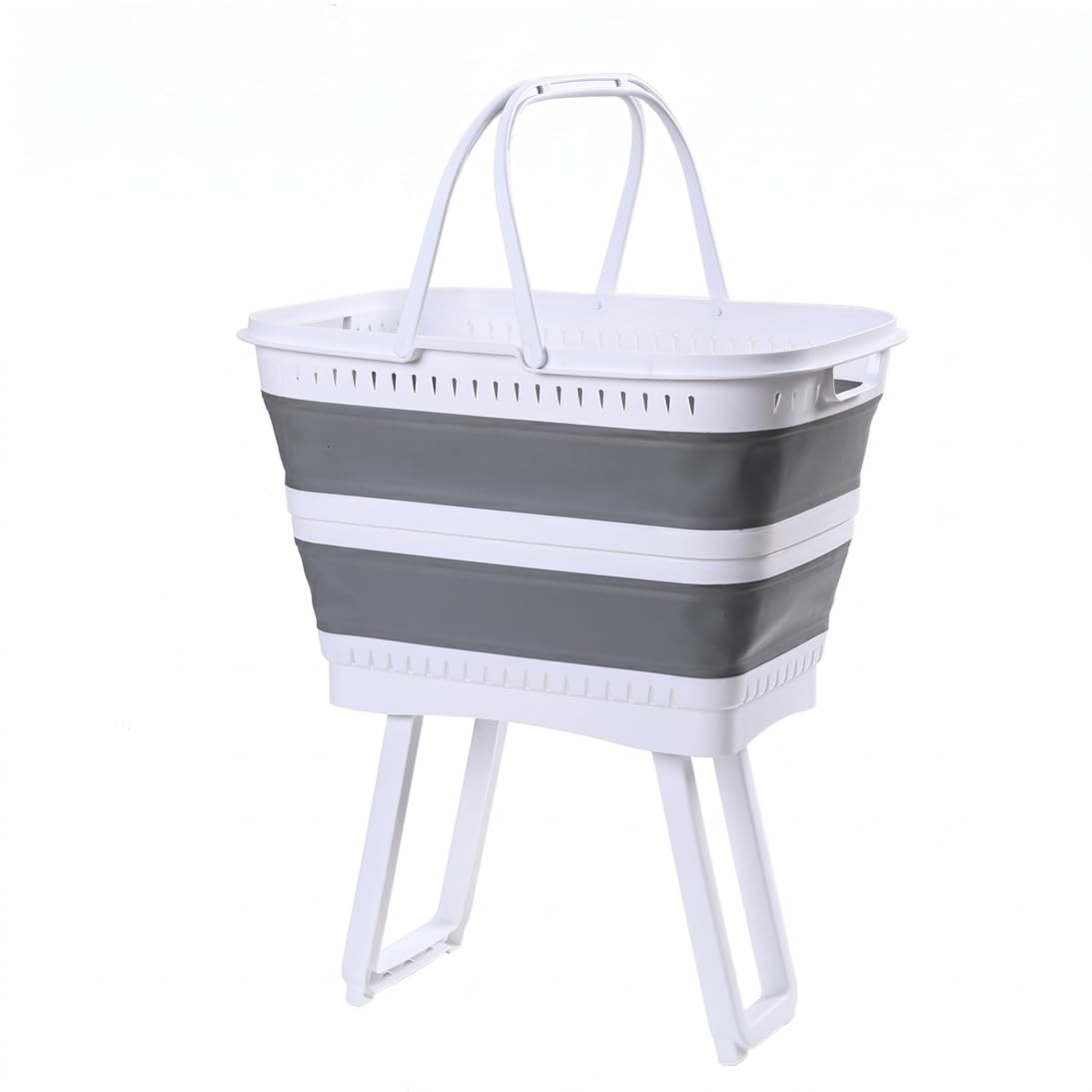 BEAHING Collapsible Plastic Laundry Basket with Legs, 26l Large Capacity Foldable Hamper With Handles for Bathroom, Bedroom, Kitchen, Playroom, Dorm, Gray, Folding Laundry Basket