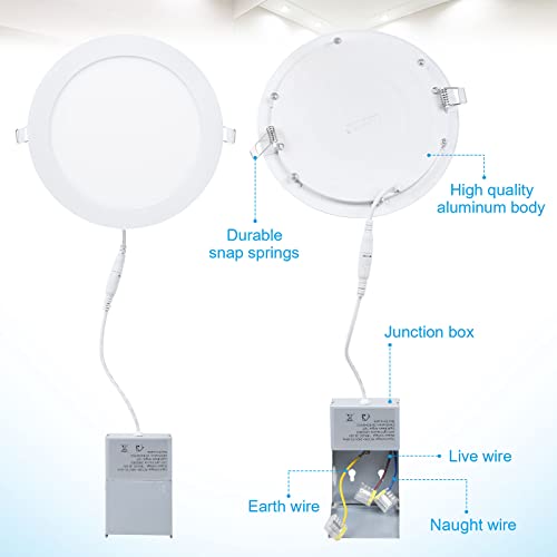 Esbaybulbs 7 Inch Ultra-Thin Led Recessed Ceiling Light With Junction Box, 6000K Cool Light 18W Led Panel Light Can Light Downlight 1500Lm High Brightness Easy Installation 6 Pack #TOP4