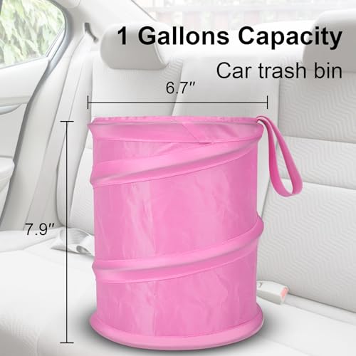 Image of Car Trash Can, 2 Packs Mini Car Garbage Can, Collapsible Trash Bin | Pop-Up Trash Can for Car Front Back Seat, Portable Car Trash Bag Hanging for Vehicle SUV Rv Truck Accessories Interior, Pink