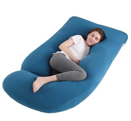 Image of Jcickt Pregnancy Pillow for Sleeping,59 inch Maternity Pillow with Removable Washable Cover,J-Shaped Full Body Pregnant Pillow -Support for Backs,Legs, Belly, HIPS, Improve Sleep-Dark Blue