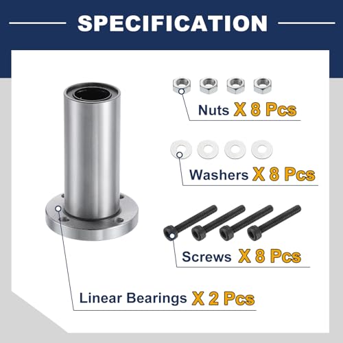 QUARKZMAN LMF20LUU Linear Kugellager 20mm Bohrung 32mm OD 79mm Länge Runde Flansch vernickelt mit Schrauben für CNC Maschine 3D Drucker 2 Stück