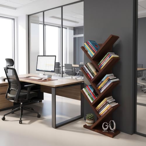 Image of ECOLINE 7 Tier Tree Shaped Book Shelf for Home & Living Room, Walnut Finish