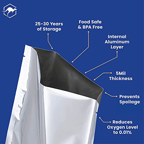 75X Wallaby 1-Gallon Mylar Bag Bundle - (5 Mil - 10" X 14") Mylar Bags, 80X 400Cc Oxygen Absorbers, 80X Labels - Heat Sealable, Food Safe, & Reliable Long Term-Food Storage Solutions - Silver #TOP3