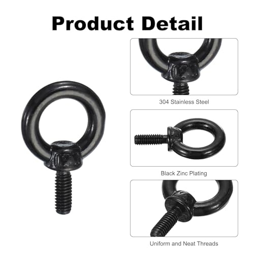 Image of PATIKIL Lifting Eye Bolts M4 x 11mm, 4 Pcs 304 Stainless Steel Shoulder Ring Threaded Screw Machinery Shoulder Eyebolt for Lifting Hanging, Black