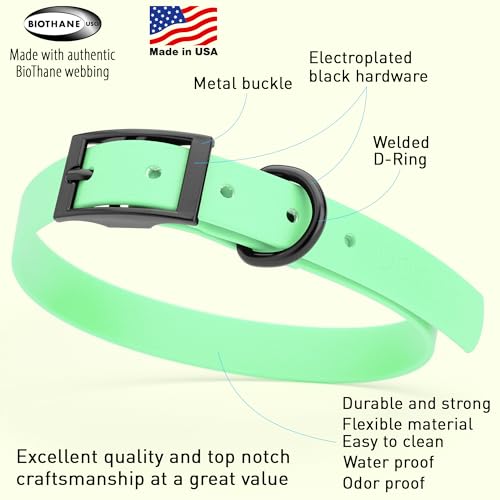 Image of Dogline Biothane Waterproof Dog Collar Strong Coated Nylon Webbing with Black Hardware Odor- Proof for Easy Care Easy to Clean High Performance Fits Small Medium or Large Dogs, Sea Foam Green