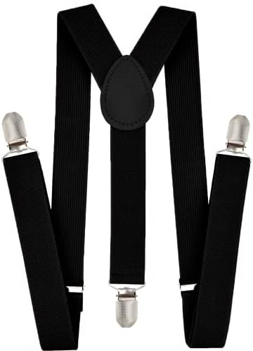 Trilece Black Suspenders for Boys Kids Girls and Toddlers Baby - Adjustable Elastic 1 inch Wide Y Shape Suspender Strong Clips - 1st Birthday Smash Cake Costume Accessory (6 Years to 5 Feet Tall, Black)