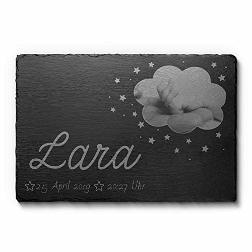Gedenktafel als Sternenkinder Andenken mit Gravur und Foto | Witterungsbeständige Grabplatte Grabschmuck Kindergrab aus Natur Schiefer | Trauergeschenk & personalisierte Kindergrab Grabdeko
