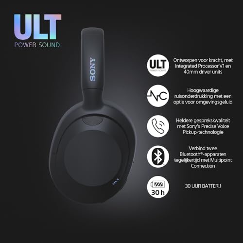 Sony ULT WEAR - Draadloze Noise Cancelling koptelefoon met ULT POWER SOUND, ultieme diepe bas, heldere gesprekskwaliteit, batterijduur tot 30 uur, Alexa & Google Assistant, IOS & Android - Zwart - Afbeelding 3