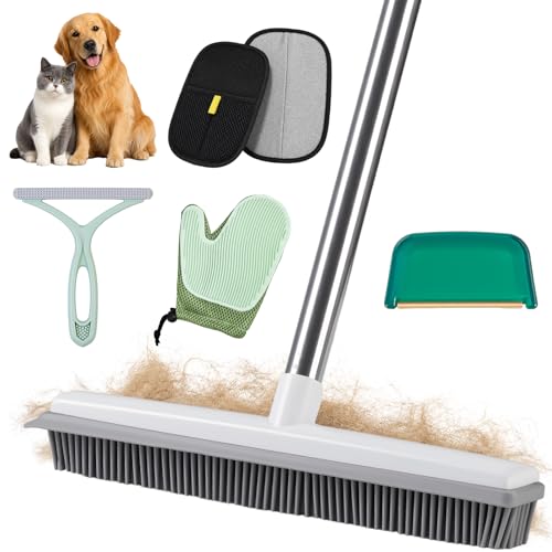PICK FOR LIFE Pet Hair Removal Tool 5 in 1 Carpet Rake Kit for Couch Floor Mat Carpet Reusable Fur Broom Removal Tool Magic Brush and Pet Hair Removal Glove for Carpets Rugs and Mats
