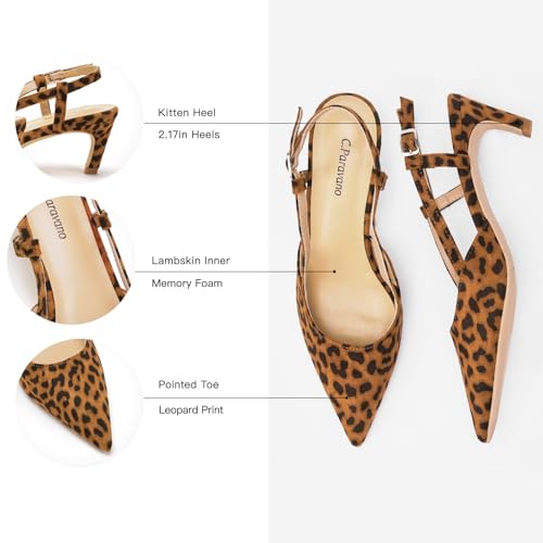 Image of C.Paravano Kitten Heels for Women Pointed Toe Slingback heeled Sandal Pumps